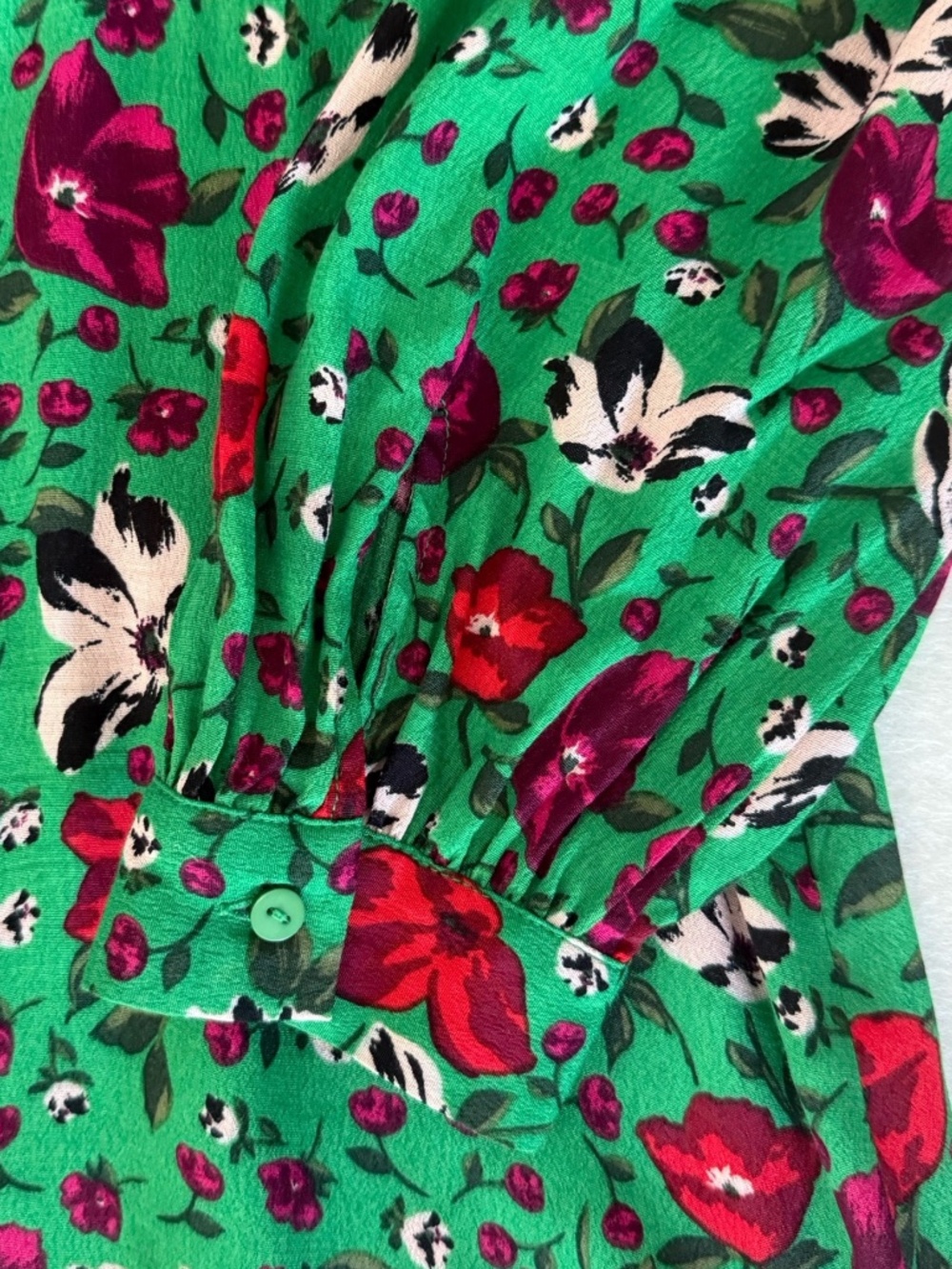 ba&sh Paloma Green Floral Wrap Midi Dress Ruffle High Low Hem Size 3 US 10 - Picture 7 of 16